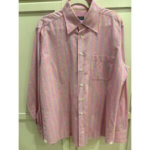 Carlo Pignatelli Men's Pink Striped Button Down Collared Shirt Size 43/17 Large